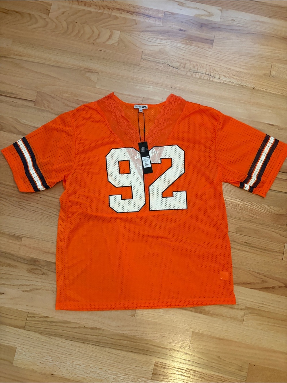 NWT Fashion Nova Orange Jersey Tee with Lace Detail | Size Medium